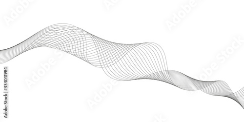 Abstract wave element for design. Digital frequency track equalizer. Stylized line art background. Vector illustration. Wave with lines created using blend tool. Curved wavy line, smooth stripe.