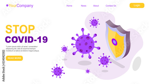 2019-nCoV virus strain with stop sign quarantine from Wuhan novel coronavirus. pandemic coronavirus outbreak in china. with shield covid-19 negative blood test. isometric vector illustration