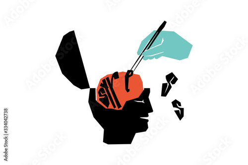 The concept of psychological assistance. Relieve stress with the help of a specialist. Minimalistic surreal illustration.