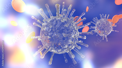 covid 19 virus 3d rendering blue tone for medical content.