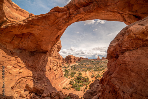 Stunning and unique Arches National Park in Utah. Taken at Double Arch in the summer. 