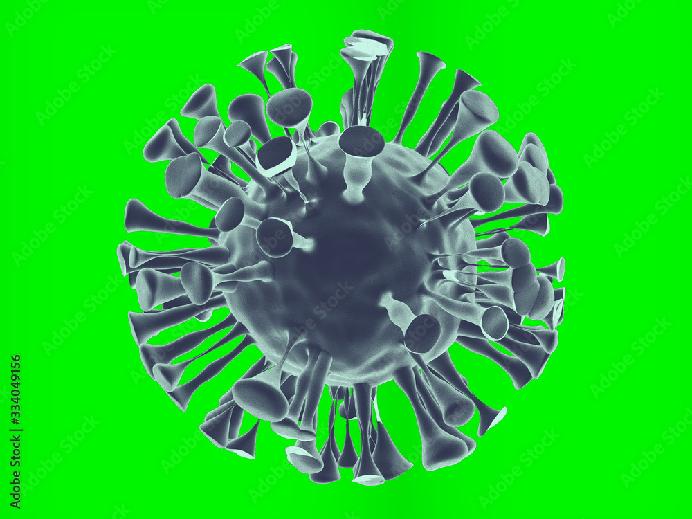 Coronavirus cell 3d render illustration isolated on green screen chroma key background