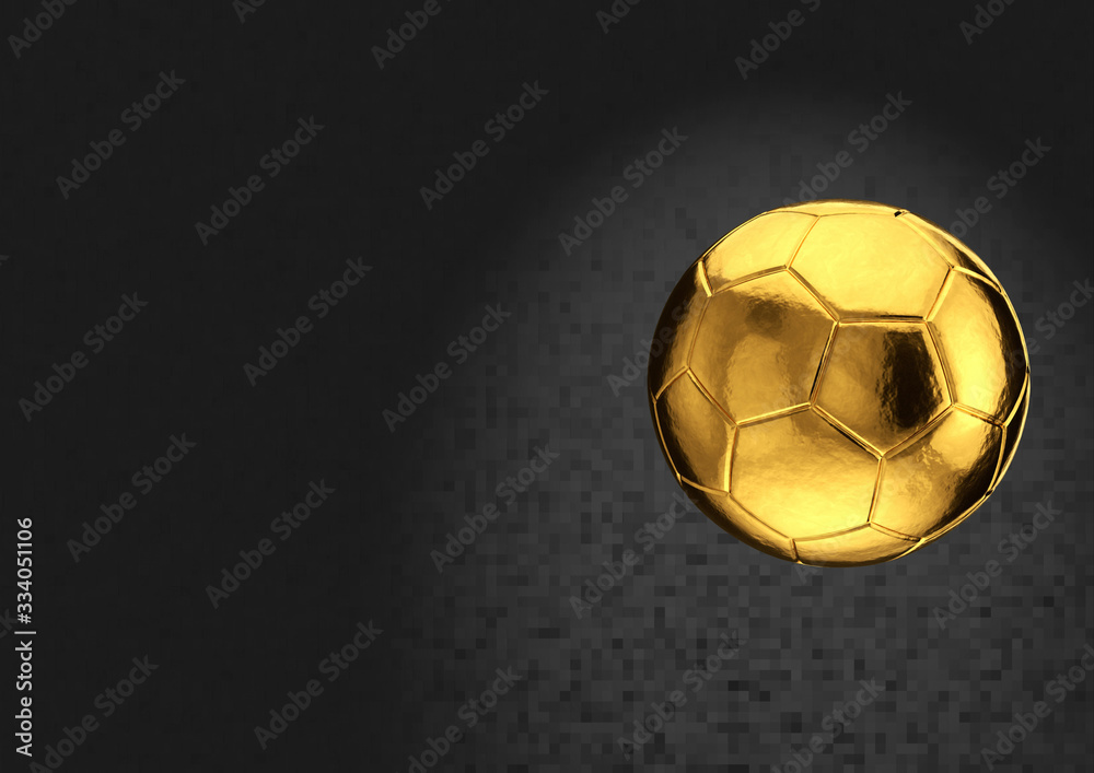 Fototapeta premium Gold soccer ball on dark background.
