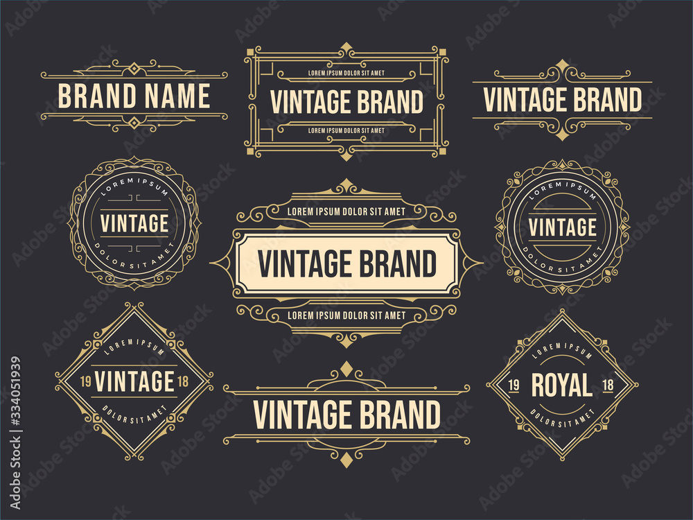 vintage old label set design template. Brewery, whiskey, card, design invitation, poster