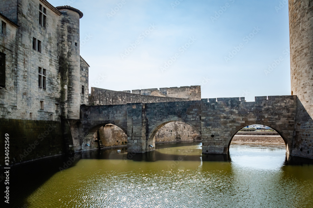 Medieval bridge with arches in Aigues-Mortes