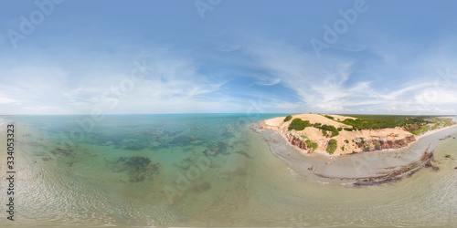 Spherical panorama 360 degrees of Ponta Grossa Beach close to Canoa Quebrada  east shore of Ceara State  Brazil