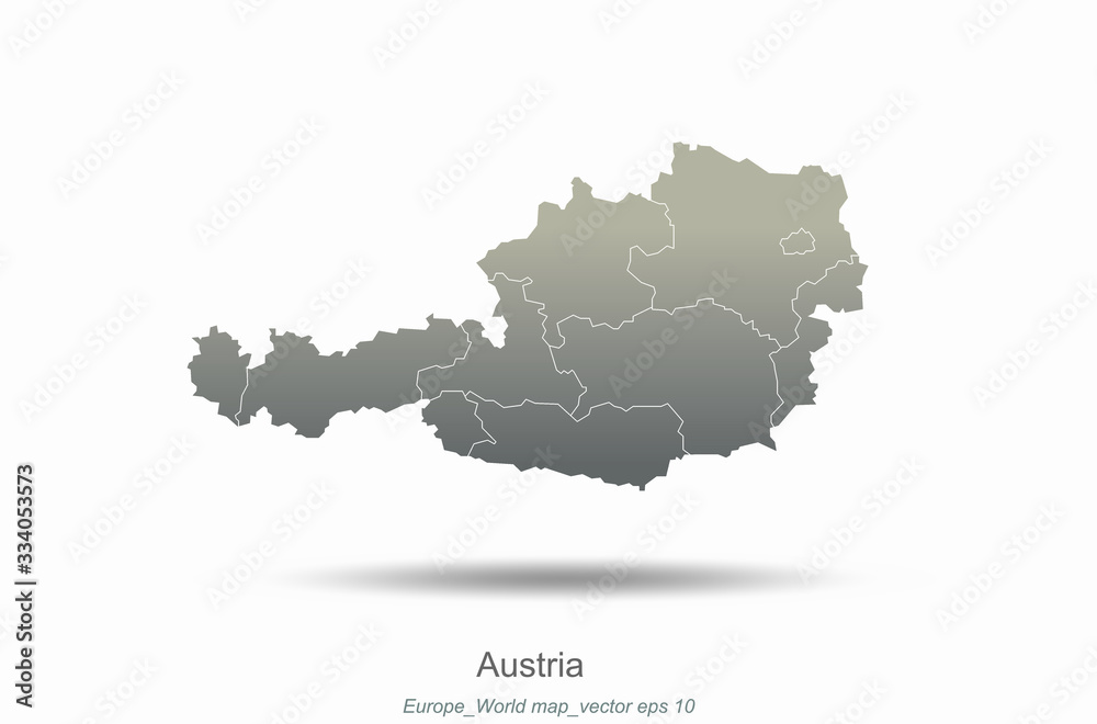 austria map. european countries map with gray gradient. europe of modern vector map series.