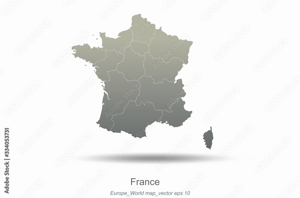 france map. european countries map with gray gradient. europe of modern vector map series.