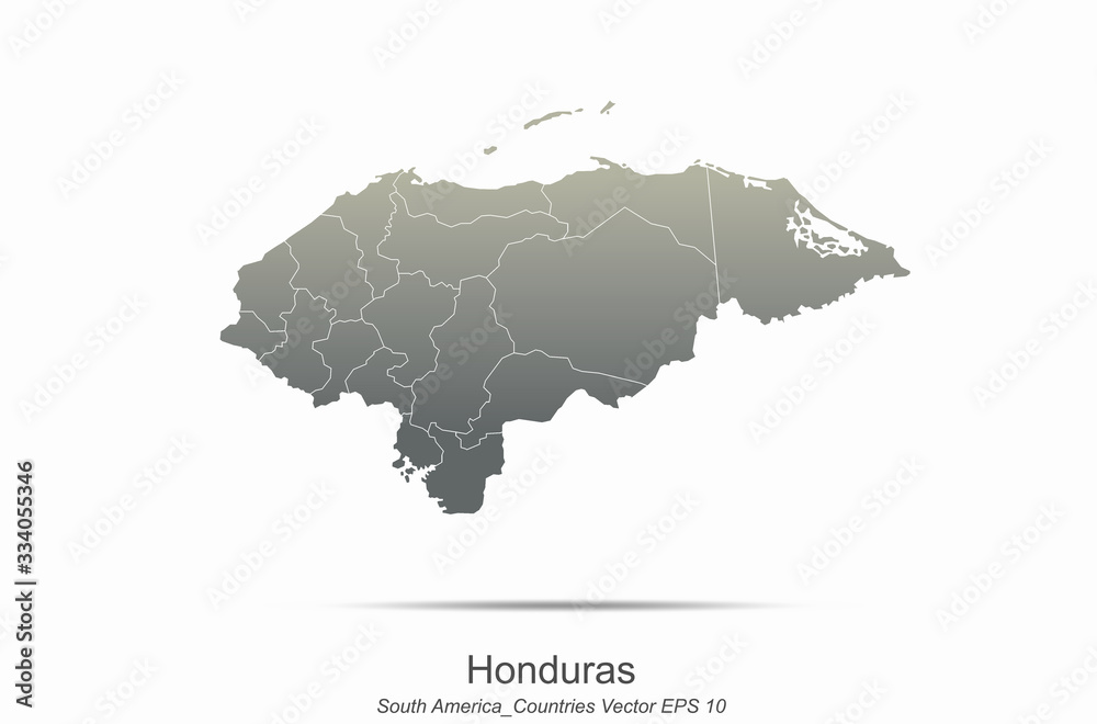 honduras map. america continent countries map. country map of gray gradient series.