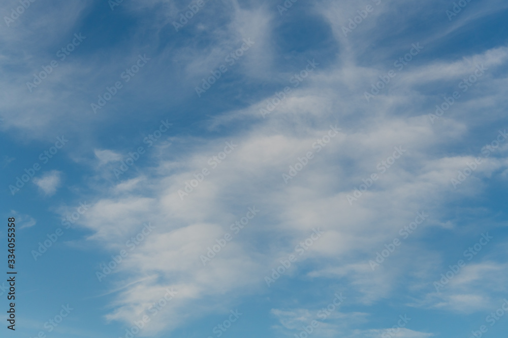 Puffy wispy clouds in blue sky