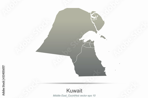 kuwait map. middle east countries map. arab country map of gray gradient seires.