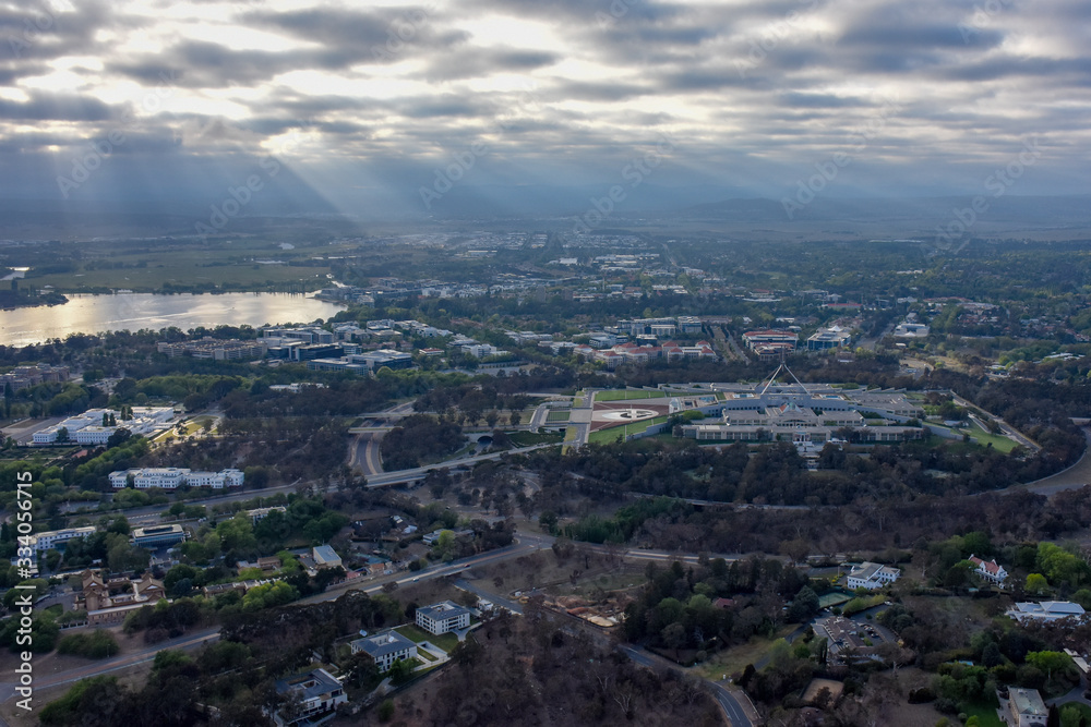 Aerial view of Canberra Australia from hot air balloon