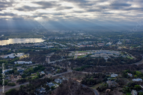 Aerial view of Canberra Australia from hot air balloon