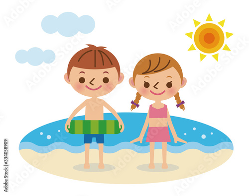 子ども2人で海水浴 © 8suke