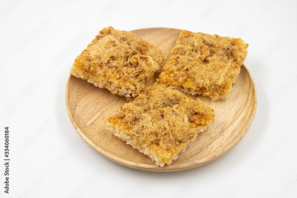Thai Food and Thai Dessert ,Crispy Rice Cracker with dried shredded pork Thai Food and Thai Dessert ,Crispy Rice Cracker with dried shredded pork