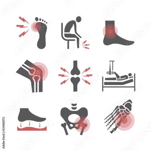 Leg pain. Foot problems. Vector signs for web graphics.
