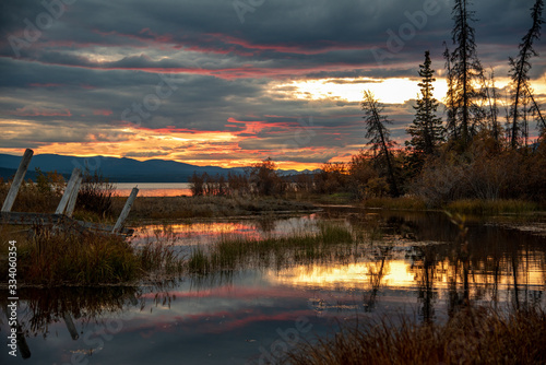 The remarkable, stunning, autumn, fall landscape of Yukon Territory in Northern Canada, Yukon River, lake. © Scalia Media