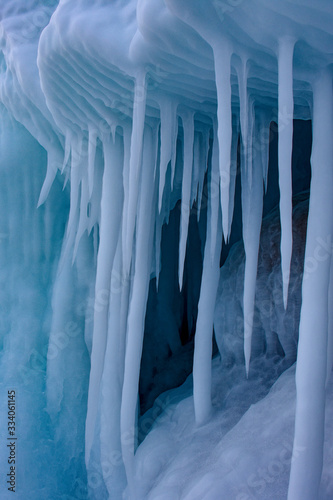 Icicles in an ice cave Lake Baikal Siberia 