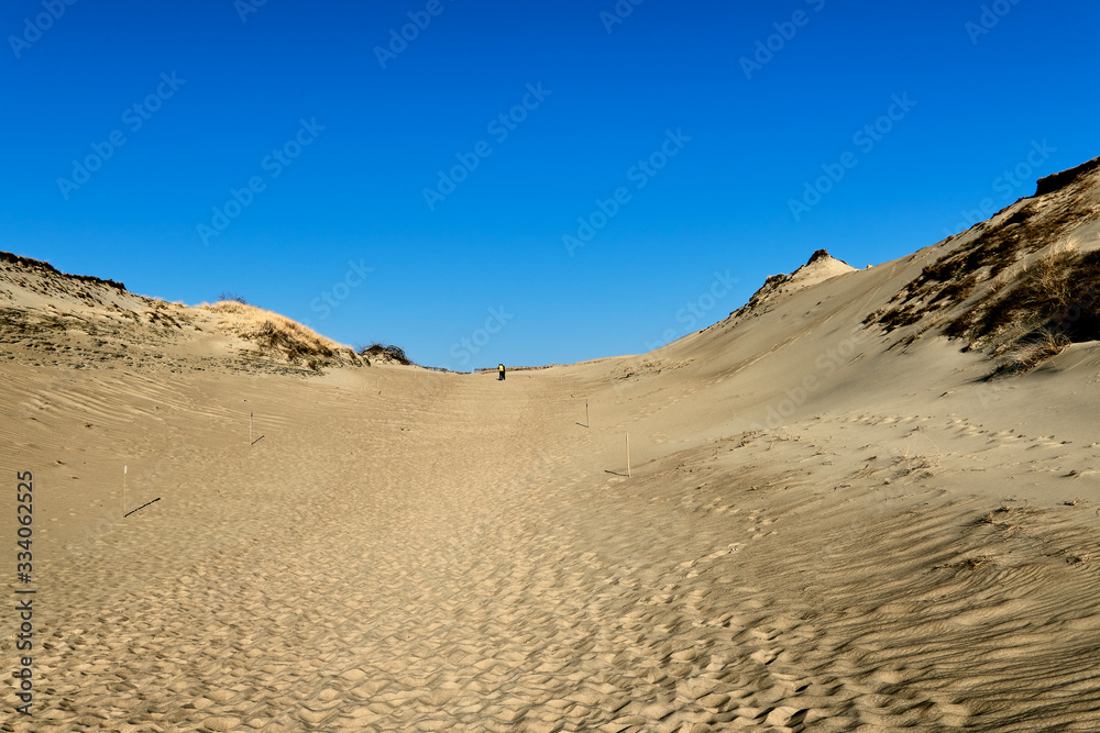 View of nordic sand dunes and Baltic sea at Curonian spit, Nida, Klaipeda, Lithuania
