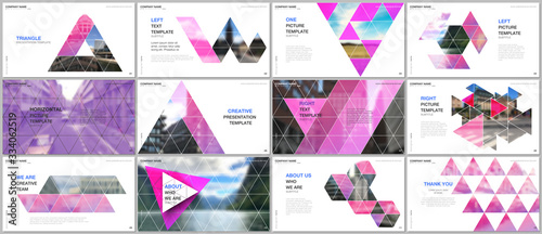Minimal presentations design, portfolio vector templates with triangular design background, triangle style pattern. Multipurpose template for presentation slide, flyer leaflet, brochure cover, report.