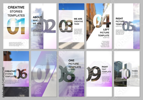 Creative social networks stories design, vertical banner or flyer templates with numbers. Easy to edit and customize. Covers design templates for flyer, leaflet, brochure, presentation, advertising.