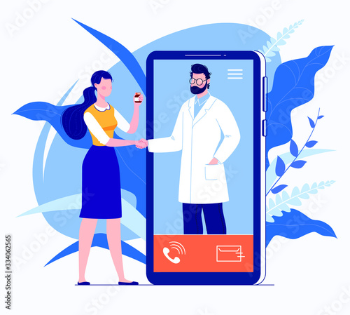 Information Poster about Online Medical Services.  Doctor. Online Medical Consultation Concept, Medical Support.