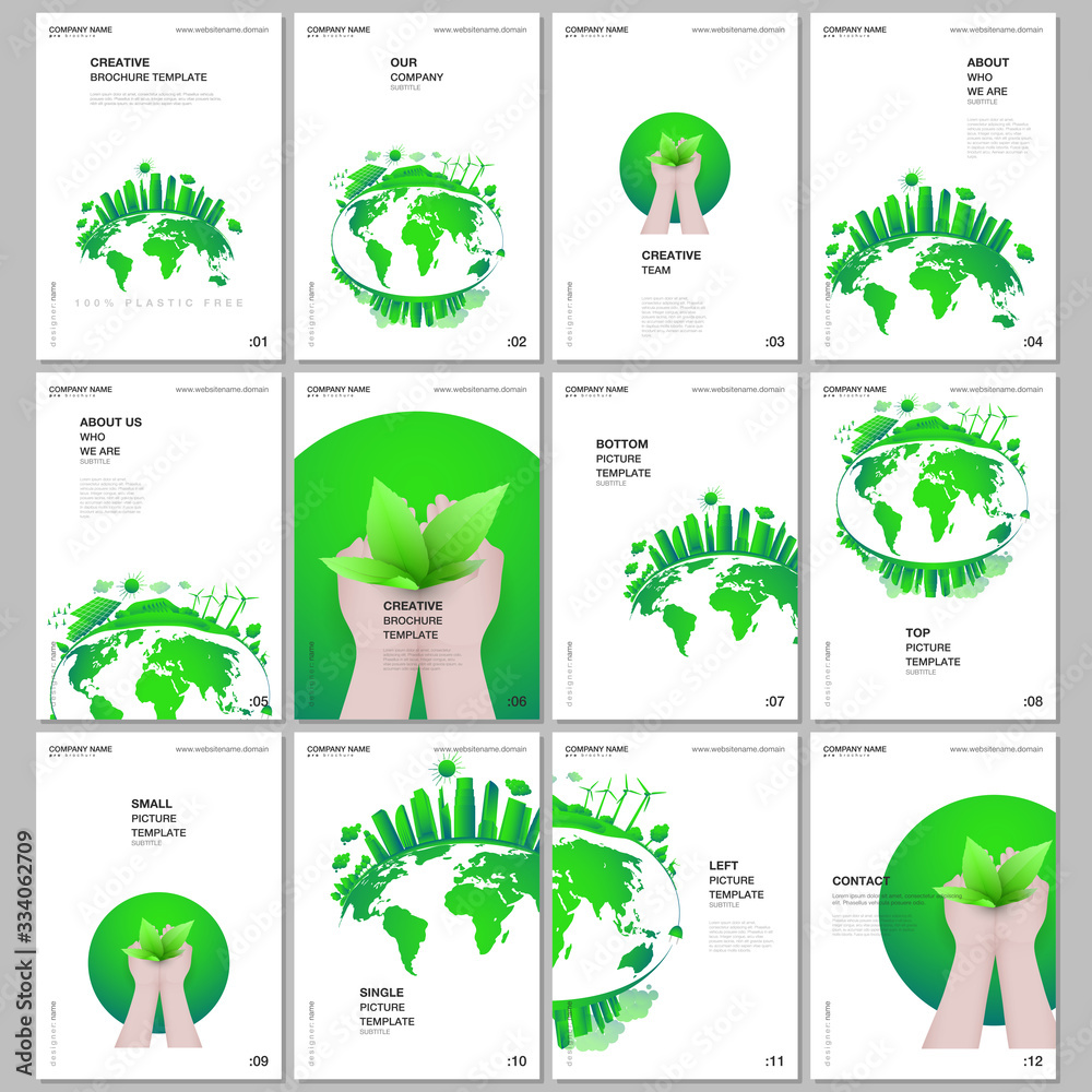 A4 brochure layout of covers design templates for flyer leaflet, A4 format brochure design, magazine cover, book design. Green city concept. Green sustainable energy, sustainable development concept. A4 brochure layout of covers design templates for flyer leaflet, A4 format brochure design, magazine cover, book design. Green city concept. Green sustainable energy, sustainable development concept.