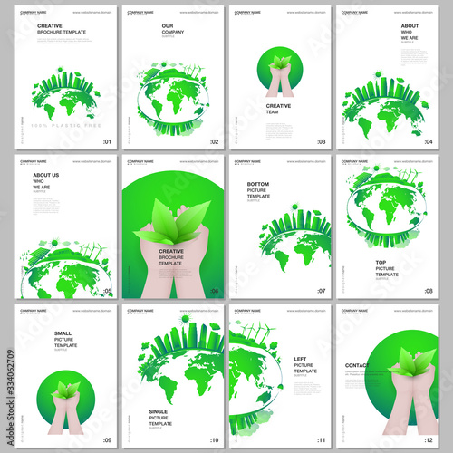 A4 brochure layout of covers design templates for flyer leaflet, A4 format brochure design, magazine cover, book design. Green city concept. Green sustainable energy, sustainable development concept.
