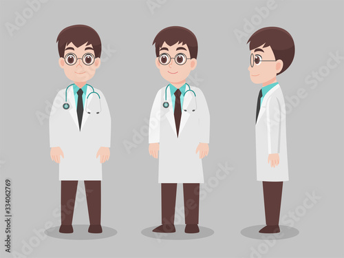Set of Doctors Character, Health care concept. character pose front side turn around.