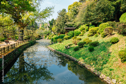 Fototapete Dogo Park, Ruins of Yuzuki Castle in Matsuyama, Japan