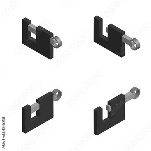 locks in open and closed position in isometric on a white background. Isolated vector