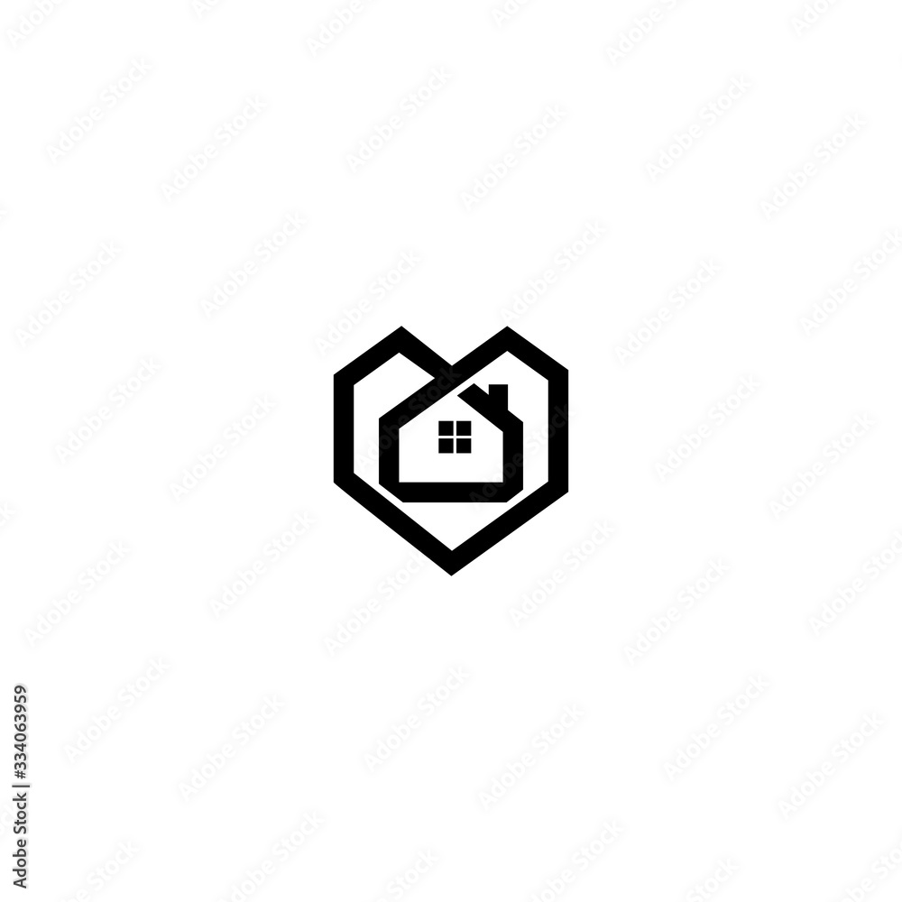 House with heart shape, love home care symbol, vector illustration isolated on white background in trendy linear line style House with heart shape, love home care symbol, vector illustration isolated on white background in trendy linear line style