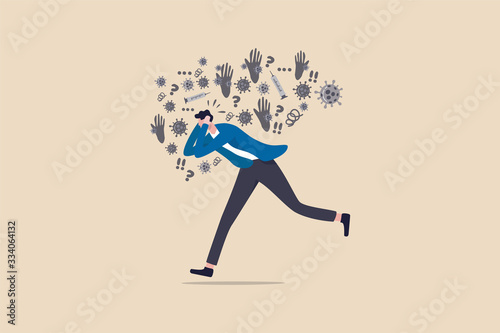 Coronavirus COVID-19 infect paranoid, panic, fear or nervous from social distancing, solitude or self isolation concept, man running with fear, paranoia about COVID-19 Coronavirus infectious disease