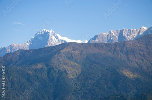 Landscape snow peaks mount Himalayas Nepal