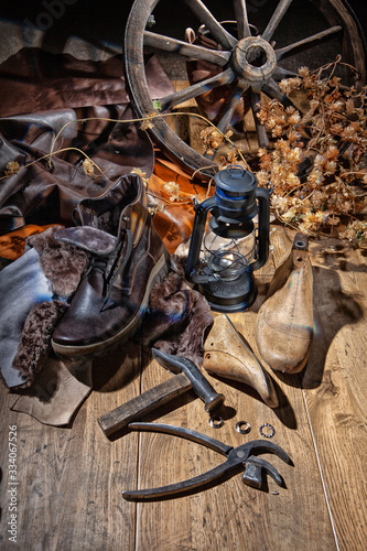Still Life With Shoes And Tools