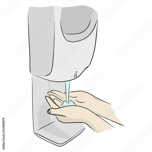 liquid soap on two hands to protect Covid-19 virus vector illustration sketch doodle hand drawn isolated on white background