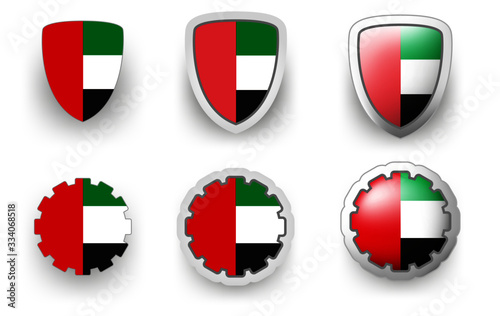 Free Download 6 United Arab Emirates vector icons button shield and gear, flat and volumetric style in flag colors green, red, black, white for flyer any holiday design or poster - GFXLoad