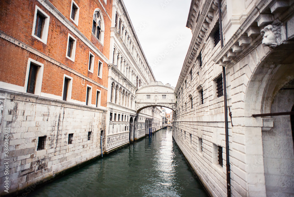 Bridge of Sighs (Ponte dei Sospiri) in Venice and Rio de Palazzo Canal. Italy.