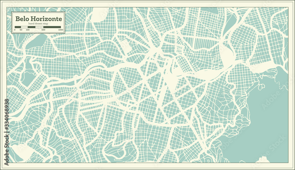 Belo Horizonte Brazil City Map in Retro Style. Outline Map.