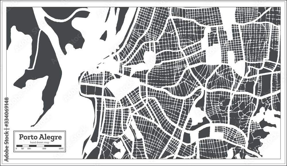 Porto Alegre Brazil City Map in Retro Style. Outline Map.