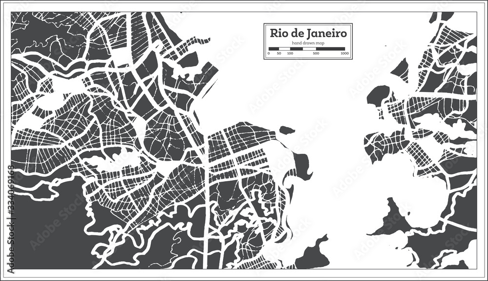 Obraz premium Rio de Janeiro Brazil City Map in Retro Style. Outline Map.