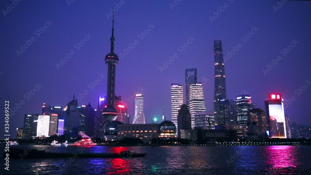 Shanghai, China - September,11, 2019: beautiful Shanghai Cityscape at Night, light show for the second China import expo, video of Shanghai at night.view of Lujiazui(The bund) Shanghai, China - September,11, 2019: beautiful Shanghai Cityscape at Night, light show for the second China import expo, video of Shanghai at night.view of Lujiazui(The bund)