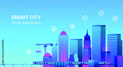 Smart city Concept website template landscape with infographic elements.Vector illustration.