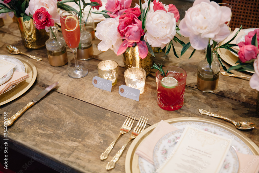 A wedding table set up for celebration