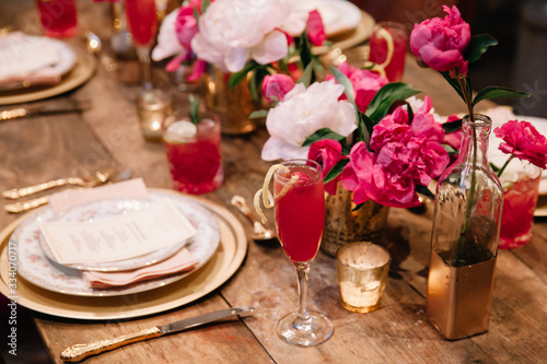 Canvas Print A wedding table set up for celebration with champagne ready to go