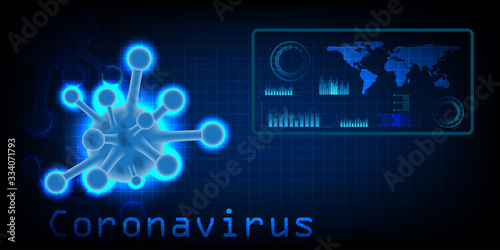 coronavirus COVID-2019 on a blue futuristic background
