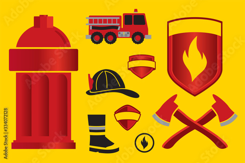 Obraz na płótnie Fire truck and fire department icons w salonie