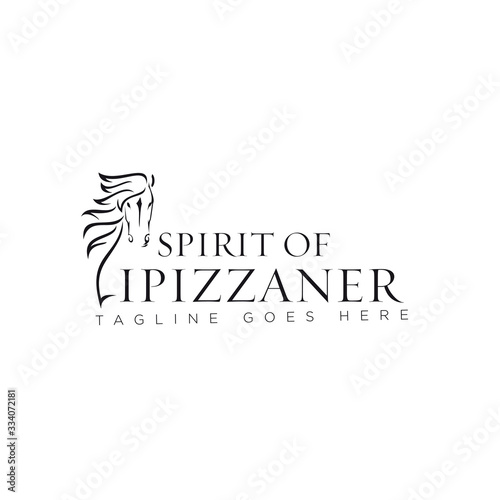 spirit of lipizzaner logo, with horse silhouette and letter l vector