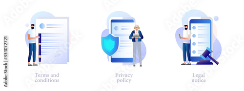 	 Business contract signing. Corporate document. Agreement checking. Data protection. Terms and conditions, privacy policy, legal notice metaphors. 
