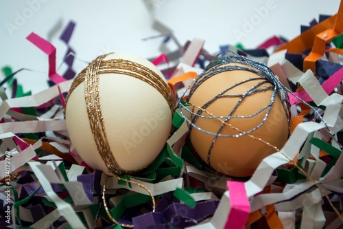 Festive Easter eggs close up